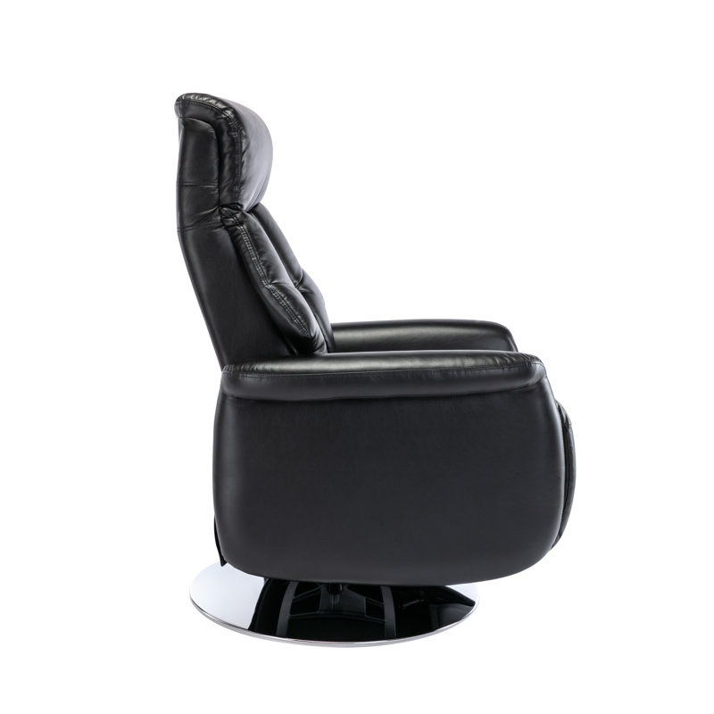 Espresso Black Leather Swivel Recliner with Memory Foam