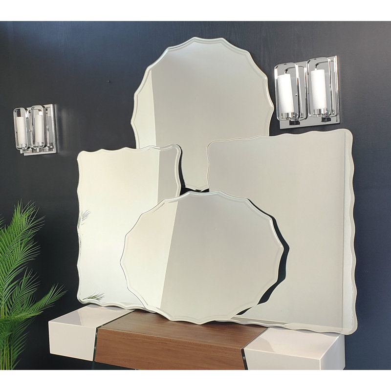 Contour Scalloped Beveled Frameless Wall Mirror 30" x 22"