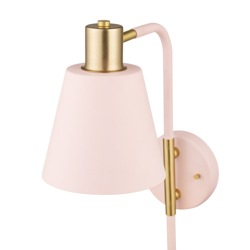 Cleo 14'' Blush Pink and Matte Brass Glam Wall Sconce