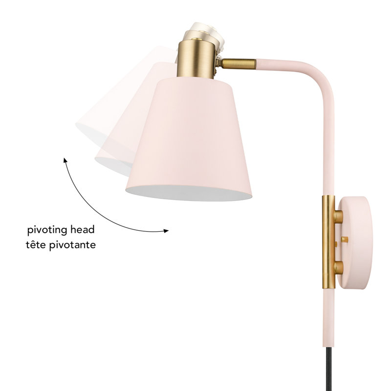 Cleo 14'' Blush Pink and Matte Brass Glam Wall Sconce