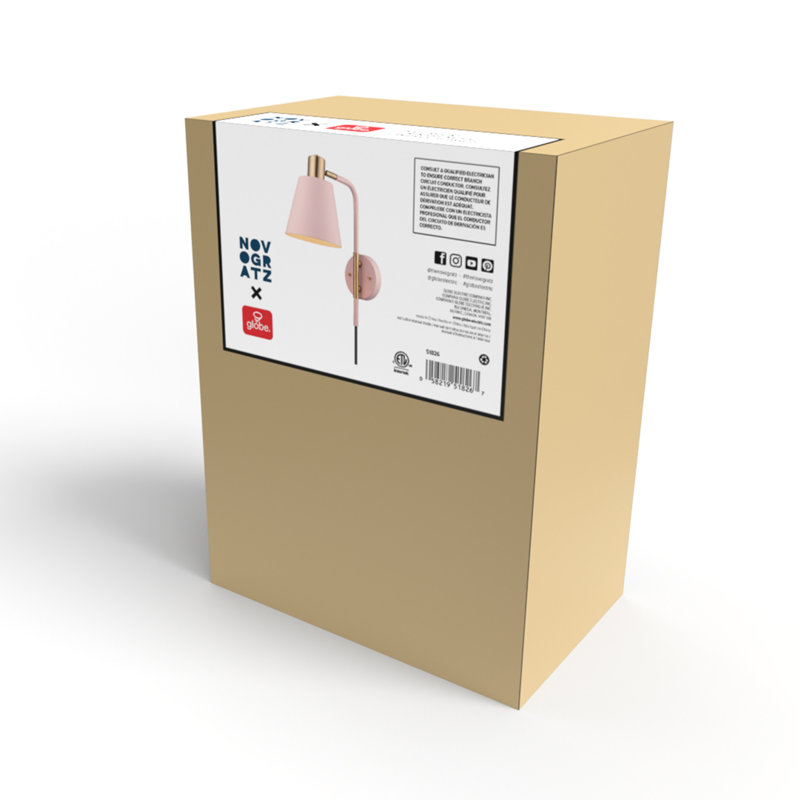Cleo 14'' Blush Pink and Matte Brass Glam Wall Sconce