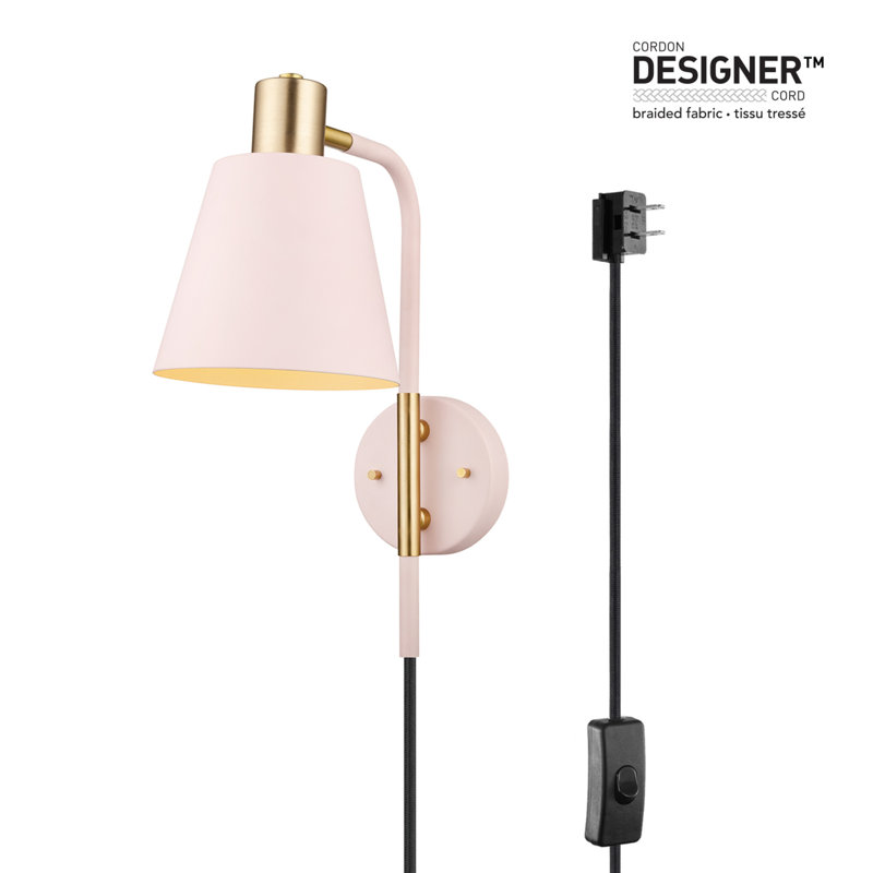 Cleo 14'' Blush Pink and Matte Brass Glam Wall Sconce