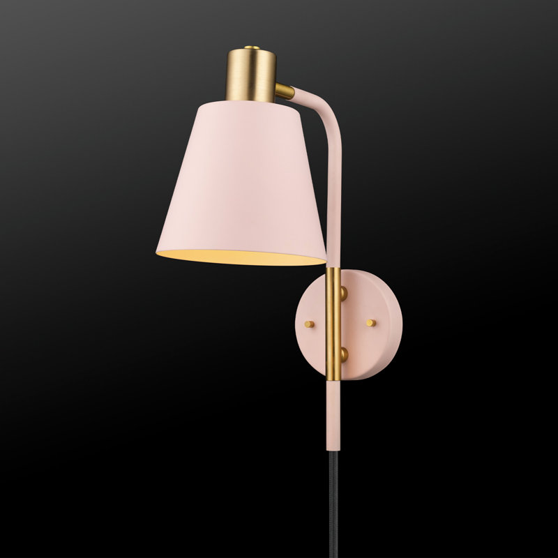 Cleo 14'' Blush Pink and Matte Brass Glam Wall Sconce