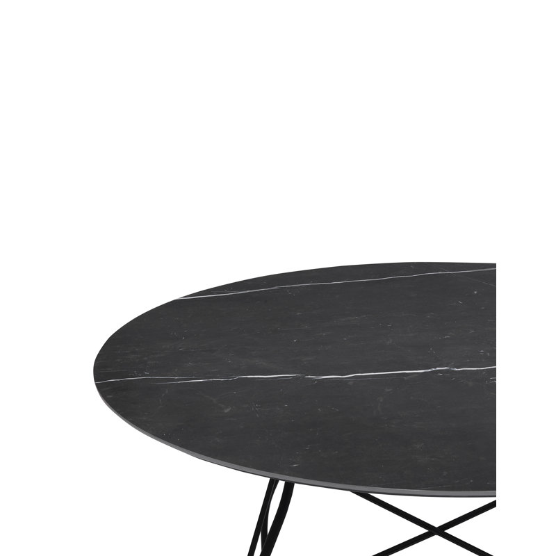 Casual 46" Black Marble Round Dining Table with Steel Cross Legs