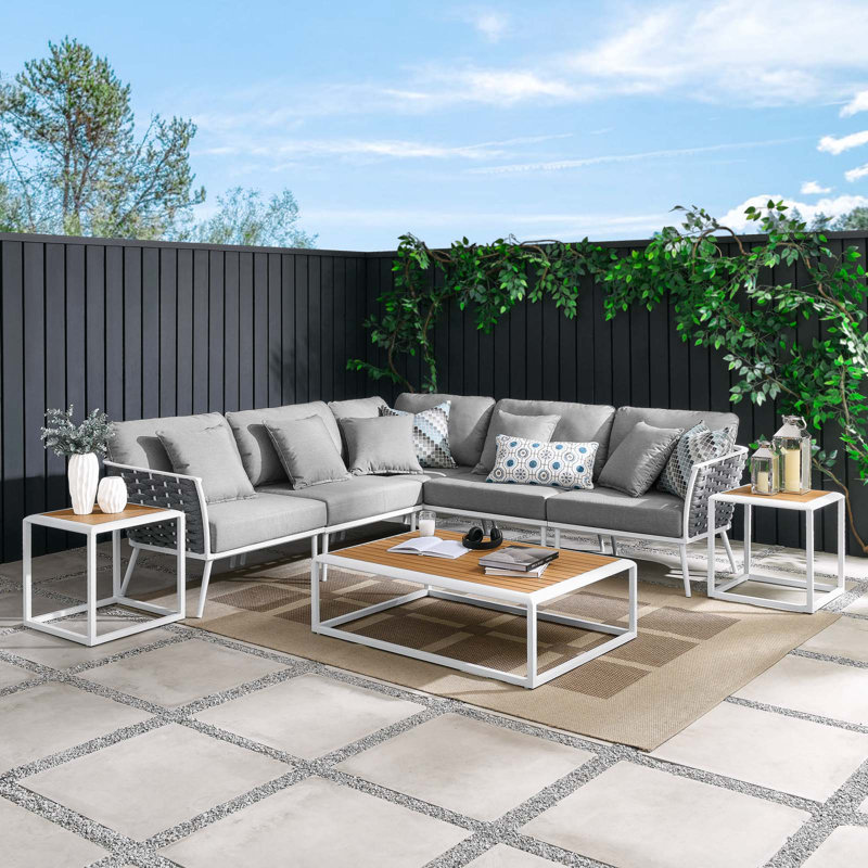Gray Aluminum 8-Piece Outdoor Sectional Sofa Set with Tables
