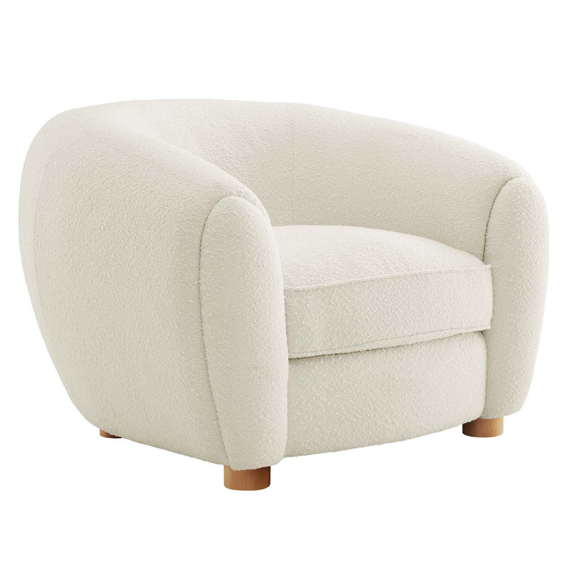 Ivory Velvet Luxe Lounge Accent Chair with Beech Wood Legs