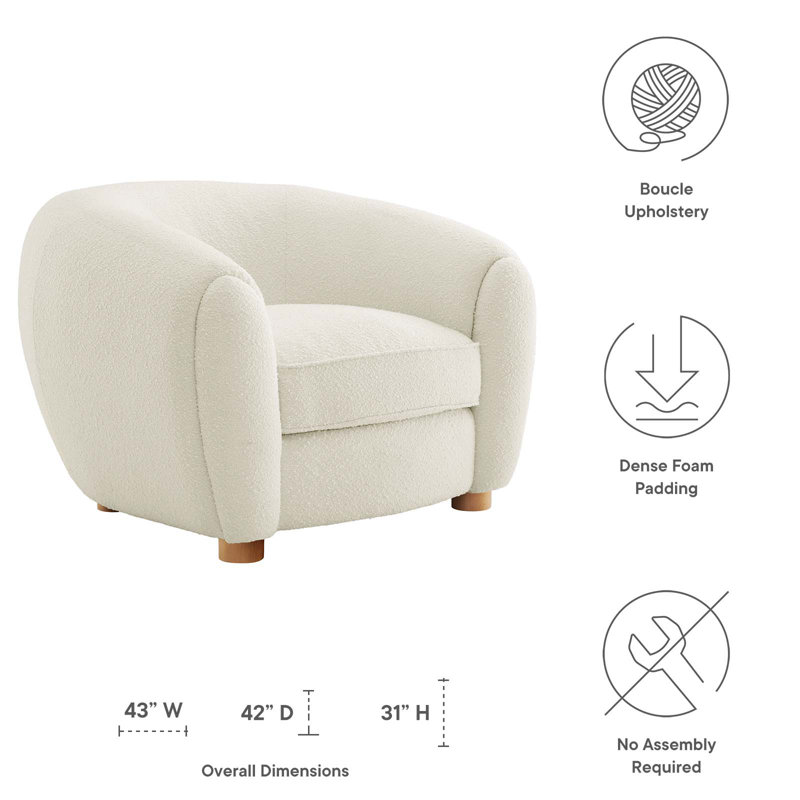 Ivory Velvet Luxe Lounge Accent Chair with Beech Wood Legs