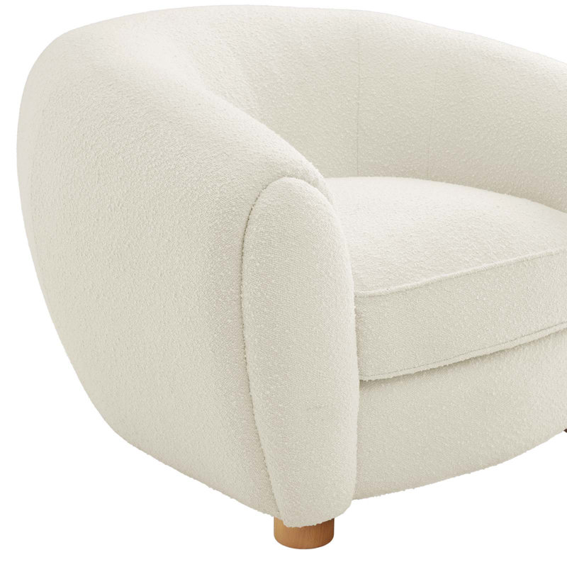 Ivory Velvet Luxe Lounge Accent Chair with Beech Wood Legs