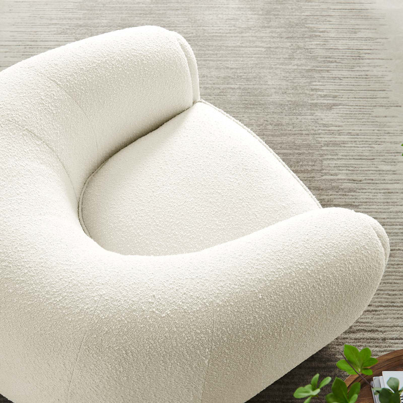 Ivory Velvet Luxe Lounge Accent Chair with Beech Wood Legs