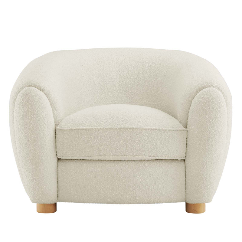 Ivory Velvet Luxe Lounge Accent Chair with Beech Wood Legs
