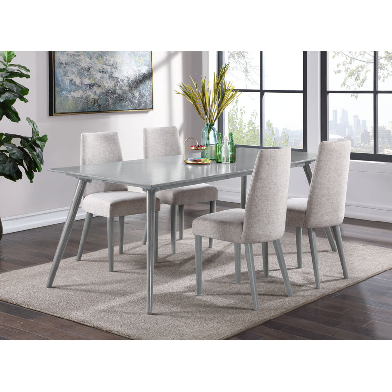Gray Upholstered Dining Side Chair with Solid Wood Legs