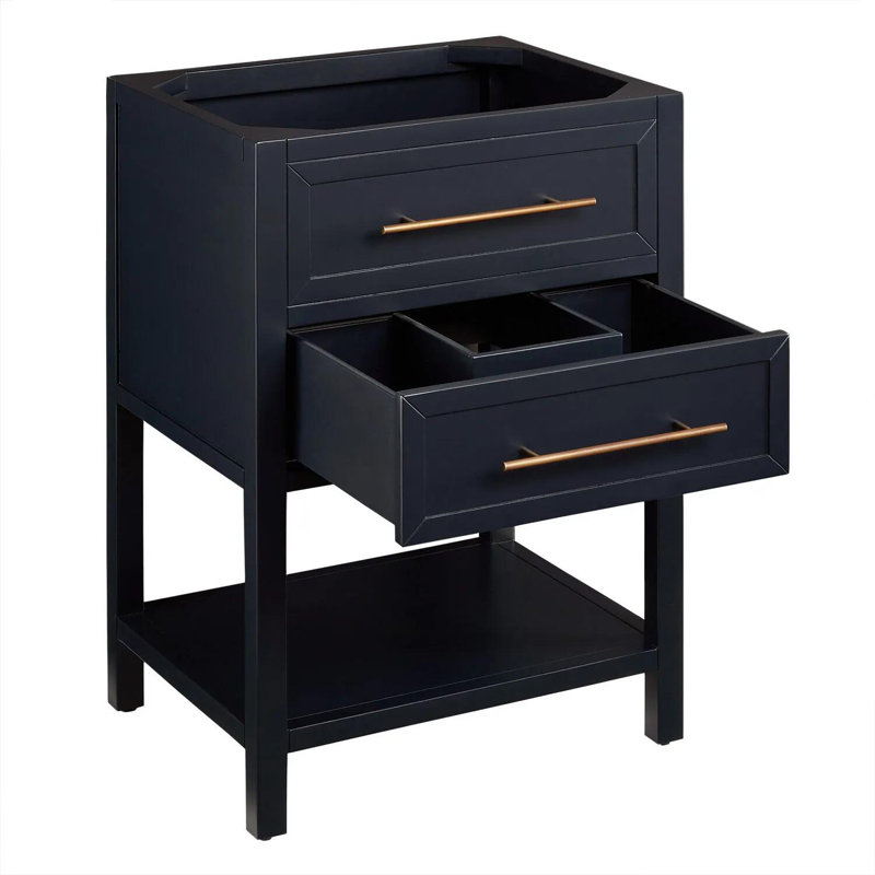 Midnight Navy Blue Mahogany Single Bathroom Vanity with Brass Pulls