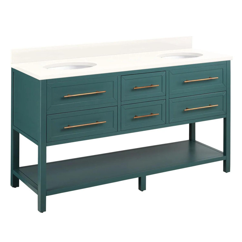 60" White Mahogany Double Bathroom Vanity with Arctic White Quartz Top