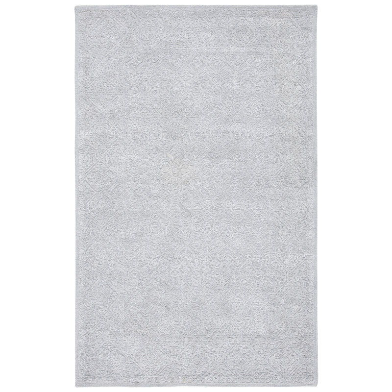 Handmade Gray Tufted Wool and Silk Area Rug 5' x 8'