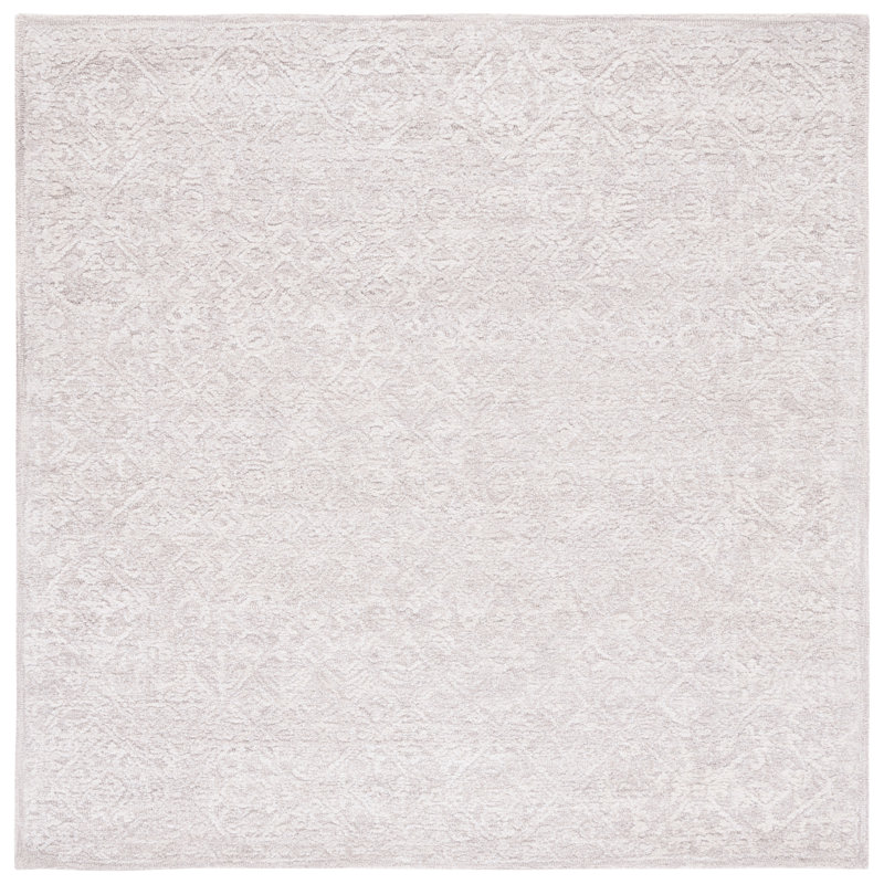 Light Gray Tufted Wool Silk Square Rug