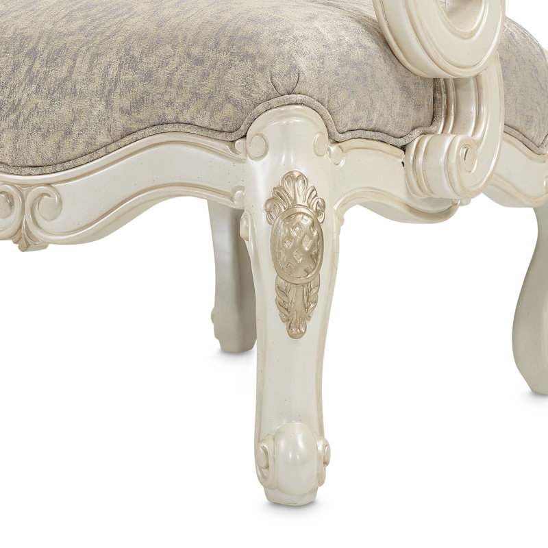 Elegant Beige Leather & Wood Handcrafted Traditional Accent Chair
