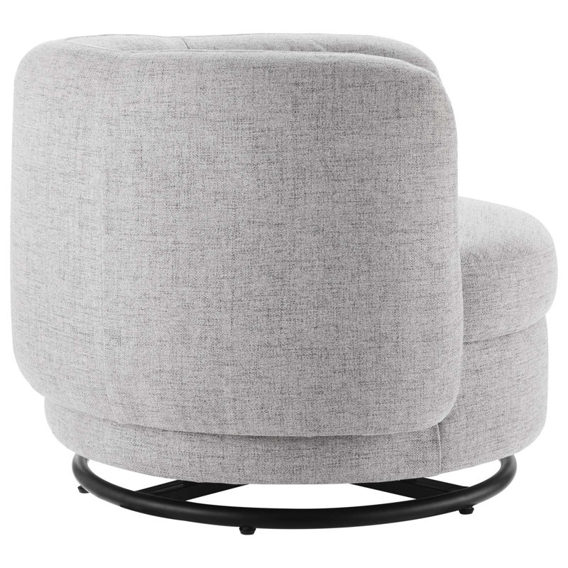 Luxury Curved Silhouette Light Grey Velvet Swivel Accent Chair with Black Metal Base