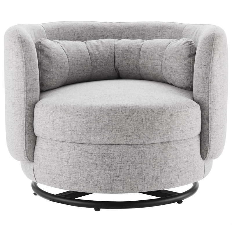 Luxury Curved Silhouette Light Grey Velvet Swivel Accent Chair with Black Metal Base