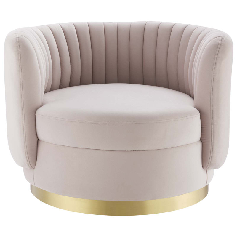 Gold Pink Velvet Swivel Accent Chair with Gold Metal Base