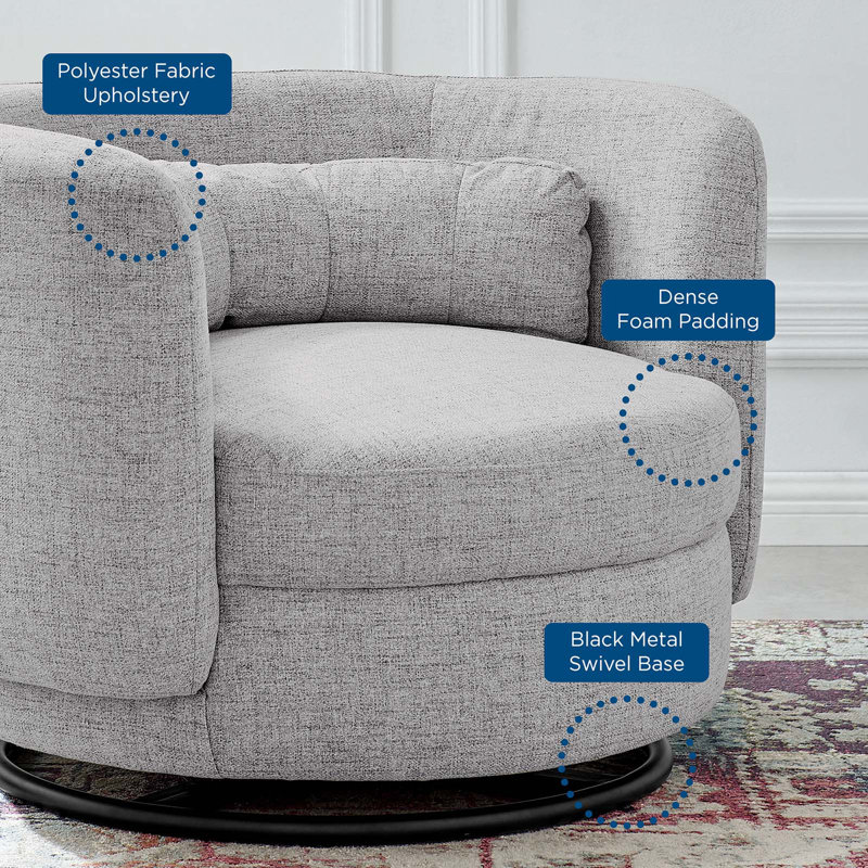 Luxury Curved Silhouette Light Grey Velvet Swivel Accent Chair with Black Metal Base