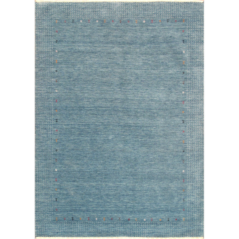 Handmade Blue Wool and Silk Area Rug, 4' x 6'