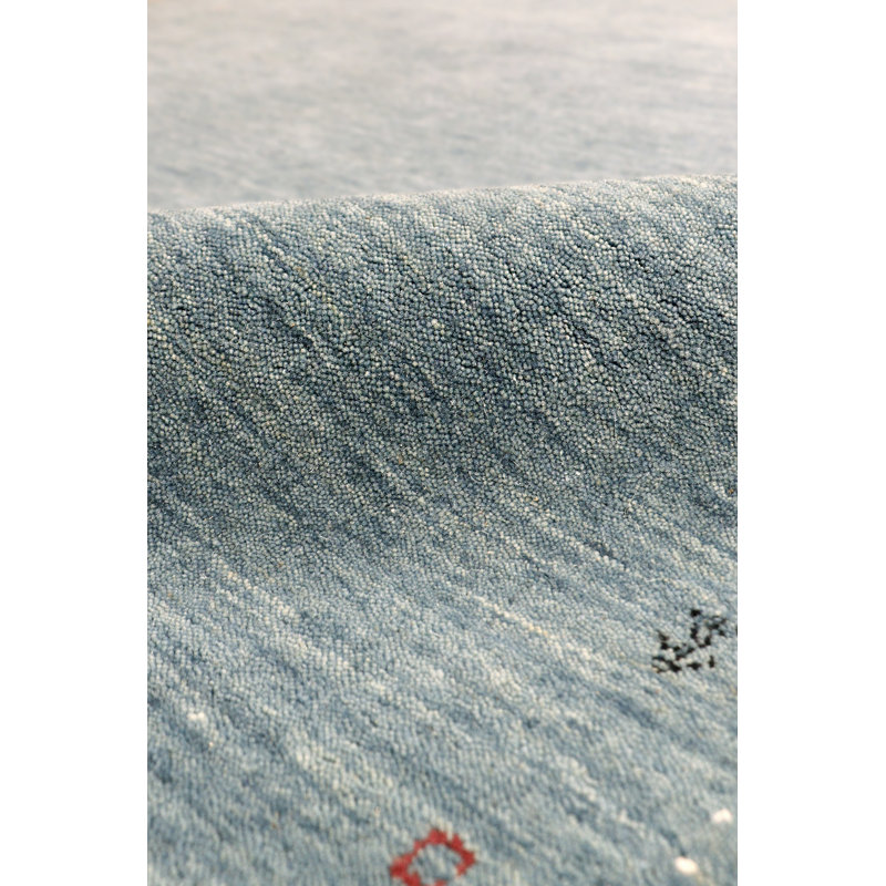 Handmade Blue Wool and Silk Area Rug, 4' x 6'