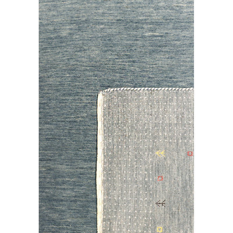 Handmade Blue Wool and Silk Area Rug, 4' x 6'