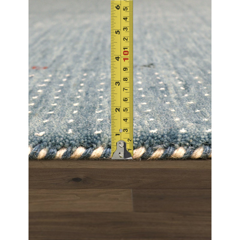 Handmade Blue Wool and Silk Area Rug, 4' x 6'