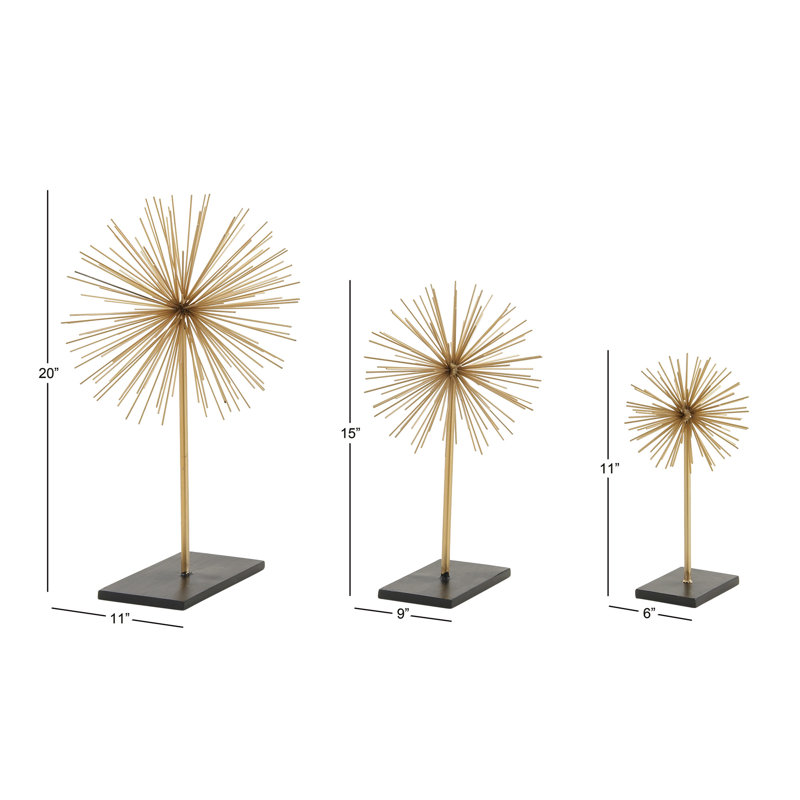 Gold Solid Starburst Metal Sculpture Trio, 11"/15"/20" Height