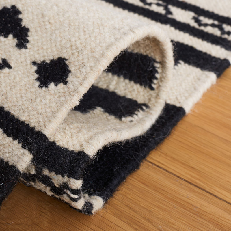 Tribal Motif Handmade Black Wool 6' Square Area Rug
