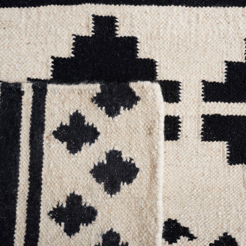 Tribal Motif Handmade Black Wool 6' Square Area Rug