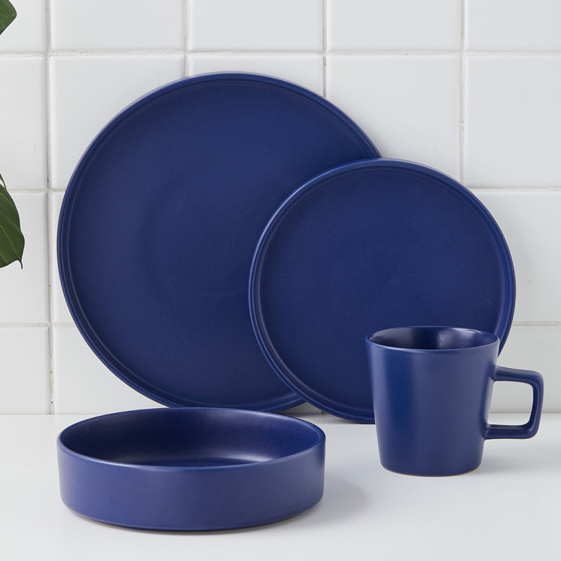 Blue Ceramic 16-Piece Dinnerware Set, Service for 4