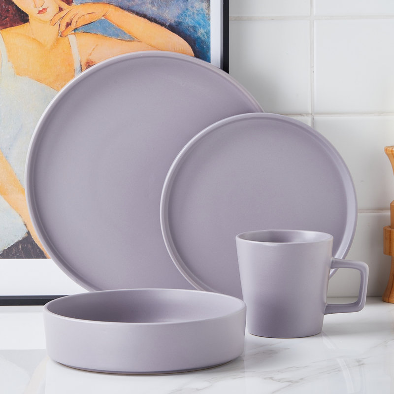 Light Gray Ceramic 16-Piece Dinnerware Set, Service for 4