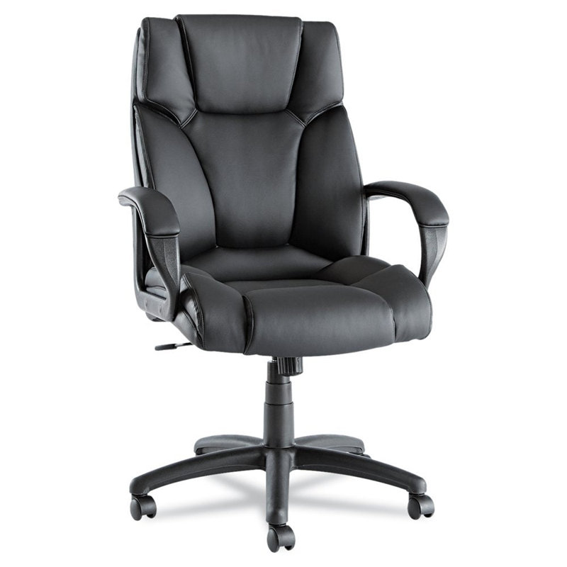 Elegance High-Back Black Leather Swivel Executive Chair with Plastic Arms