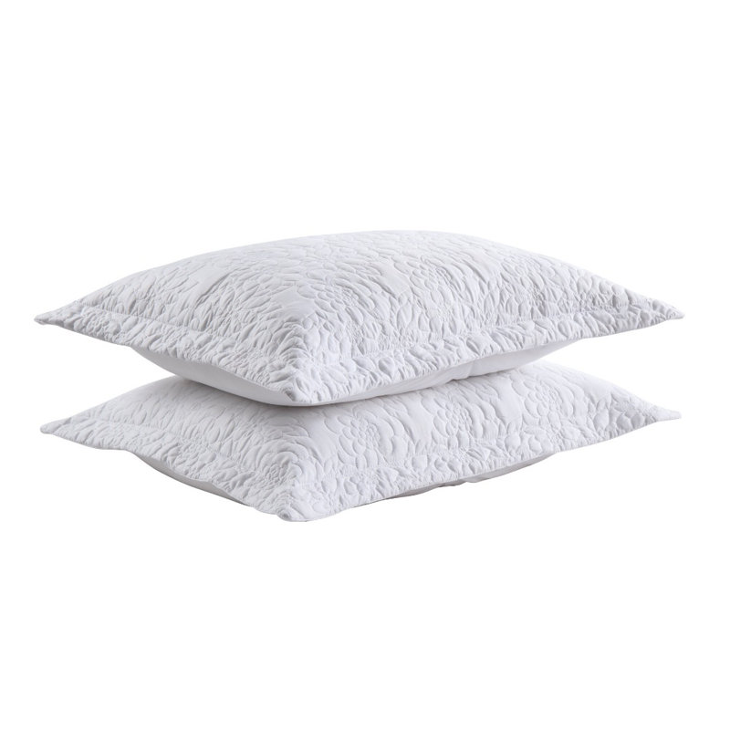 White Embroidered Cotton Polyester Standard Pillow Shams
