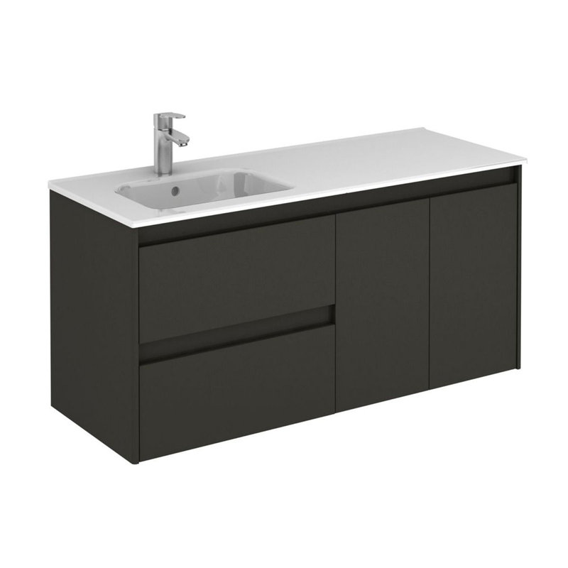 Ambra 48'' Glossy Anthracite Modern Wall-Mounted Vanity with Integrated White Sink and Mirror