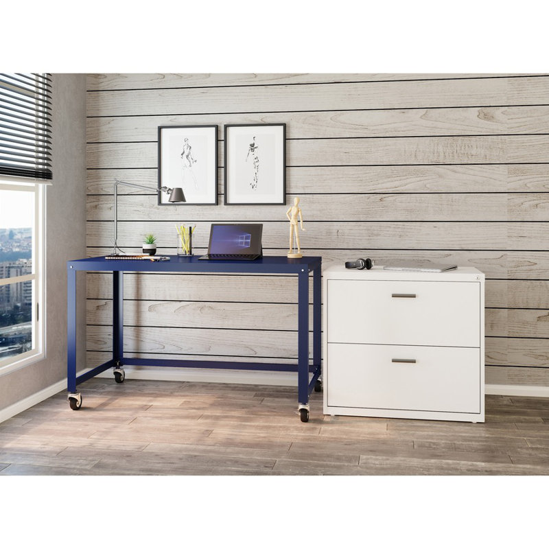 Black Steel 48" Mobile Writing Desk with Wheels