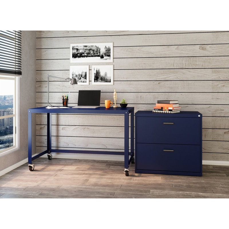 Black Steel 48" Mobile Writing Desk with Wheels