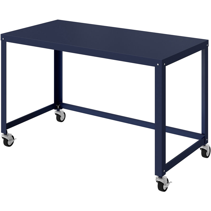 Black Steel 48" Mobile Writing Desk with Wheels