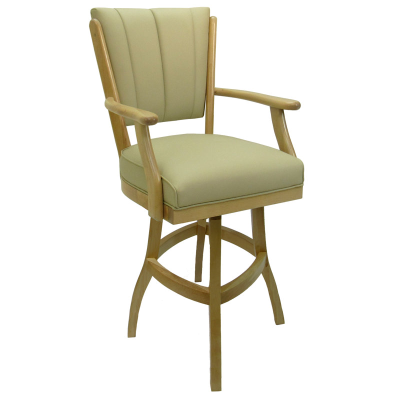 Ocean Beige 34" Swivel Solid Wood Bar Stool with Vinyl Upholstery
