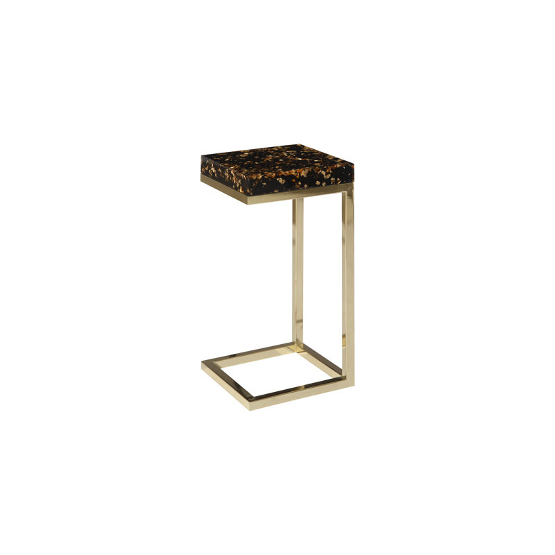Gold Flake Square Resin and Brass End Table