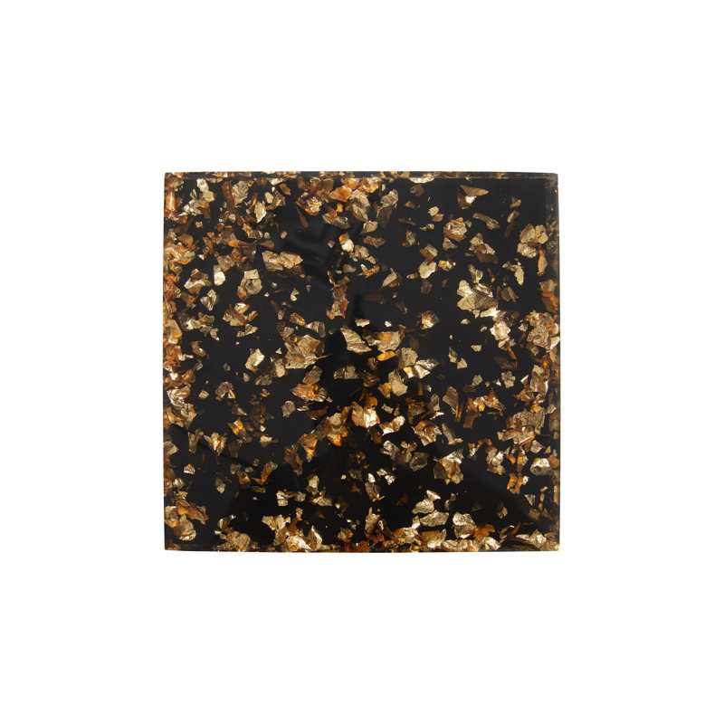 Gold Flake Square Resin and Brass End Table