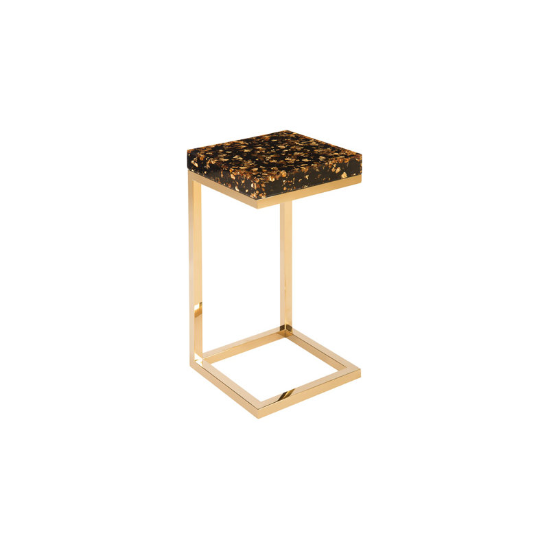 Gold Flake Square Resin and Brass End Table