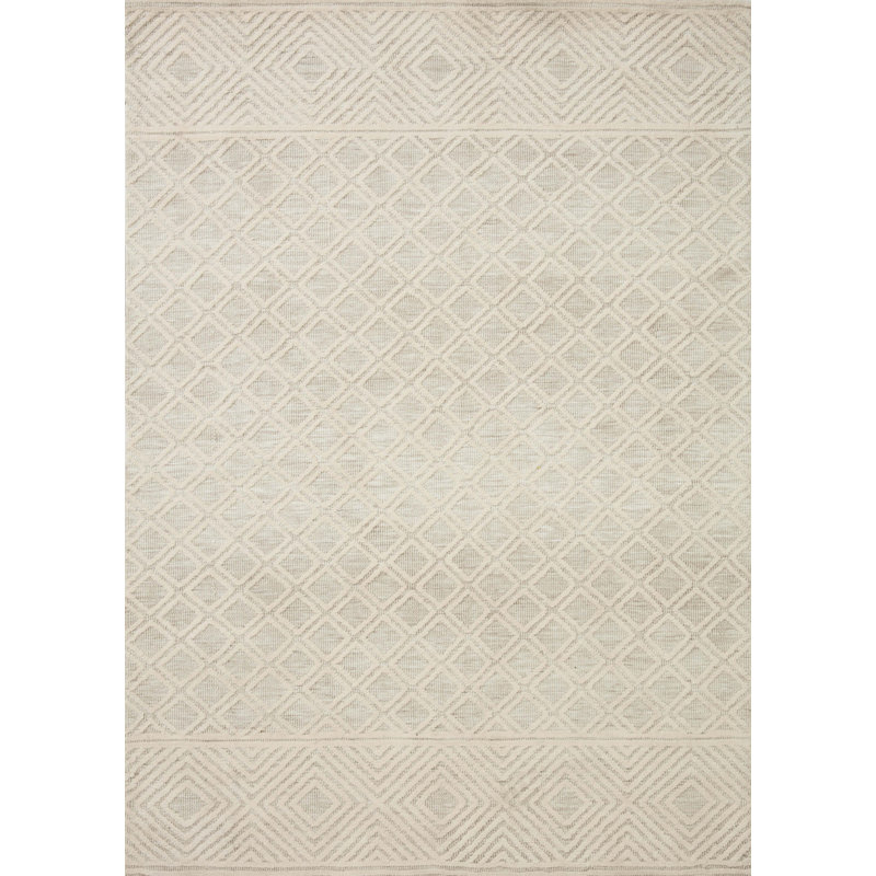 Ivory Geometric Rectangular Synthetic Indoor Rug