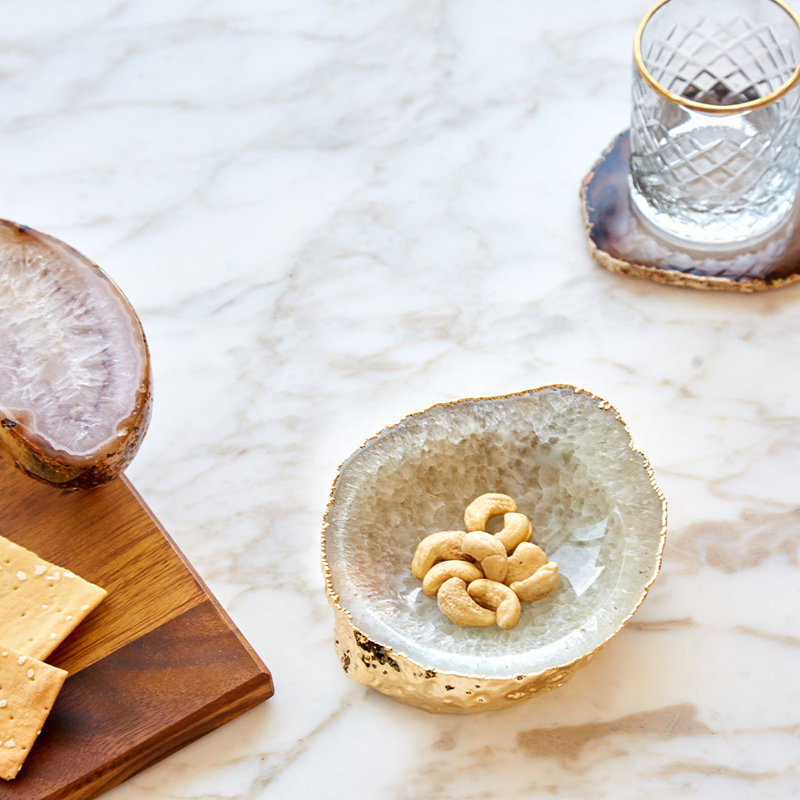 Natural Agate and Gold Handcrafted Decorative Bowl