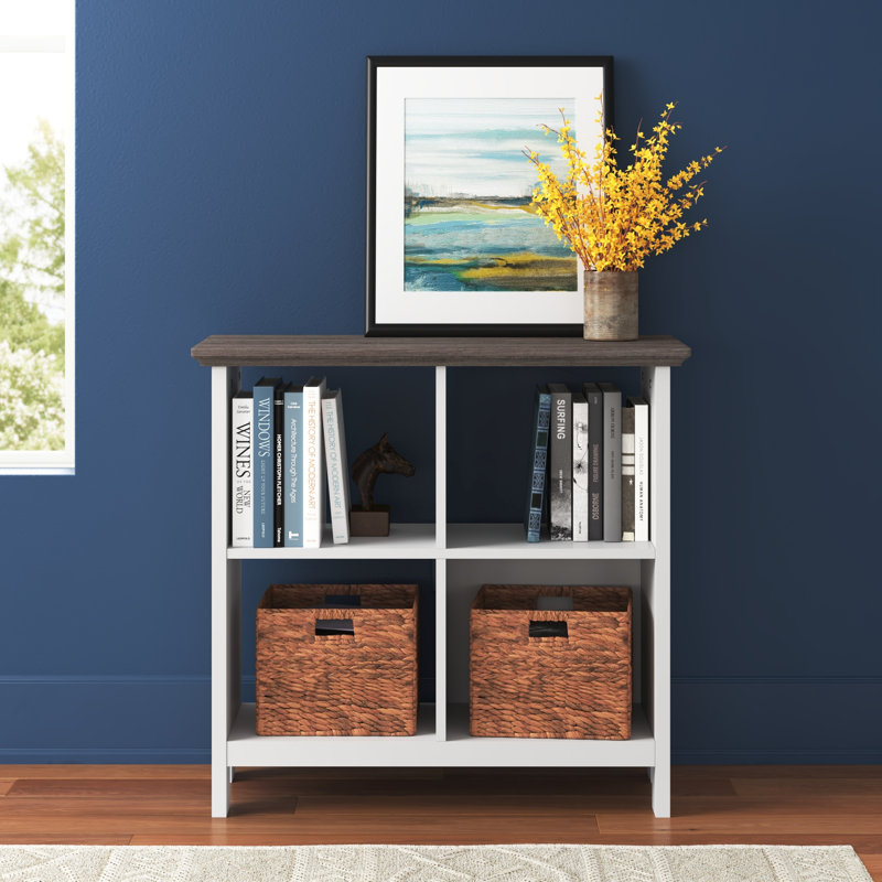 Olivia Gray Oak and White 4-Cube Wooden Bookcase