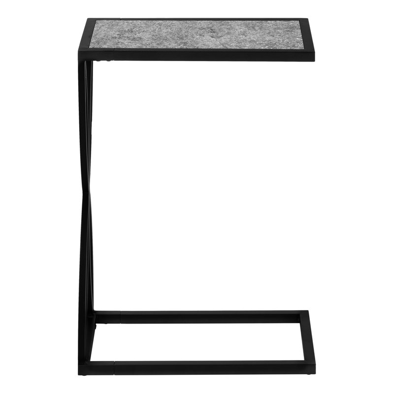 Gray Stone-Look Rectangular C-Shaped Metal Accent Table