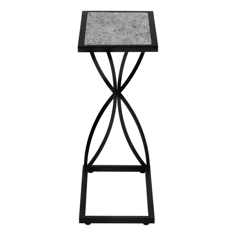 Gray Stone-Look Rectangular C-Shaped Metal Accent Table