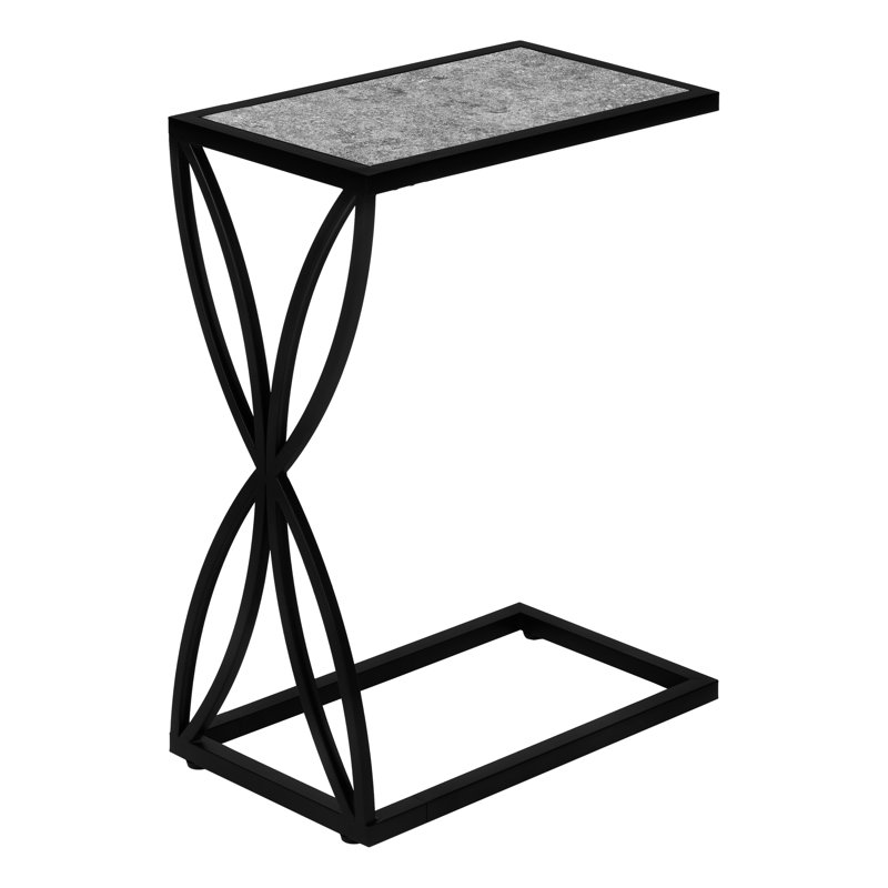 Gray Stone-Look Rectangular C-Shaped Metal Accent Table