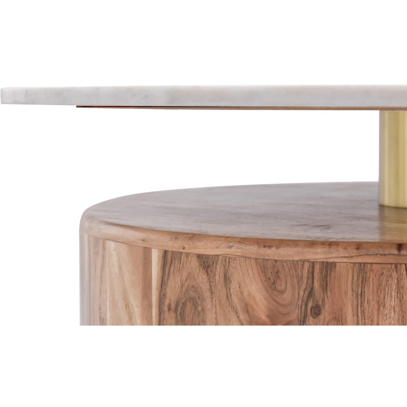 Acacia Wood and Brass Marble-Top 36" Coffee Table